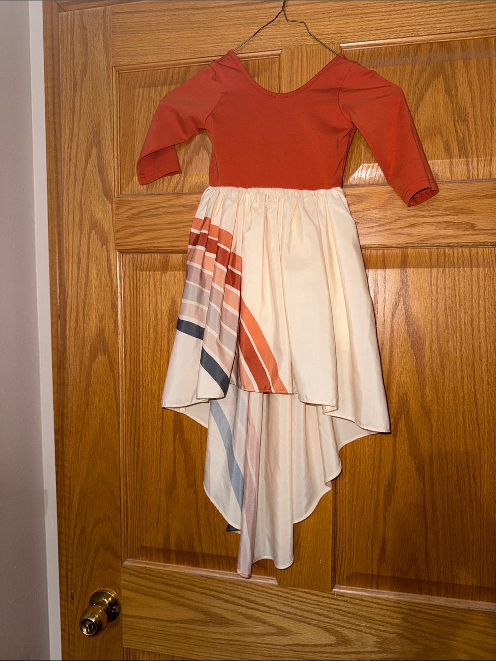 Girls Rust Red and Cream High-Low Dance Dress
